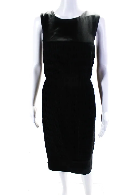 Anniversary Sale Rochas Womens Satin Pleated Sleeveless Zip Up Shift Dress Black