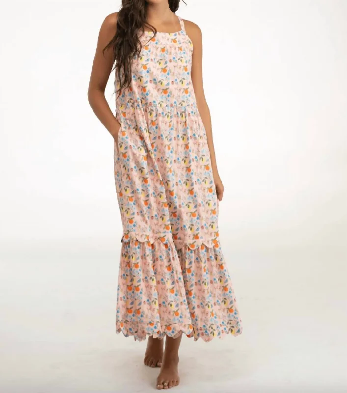 Act Now Chase Midi Dress In Pink Fruits