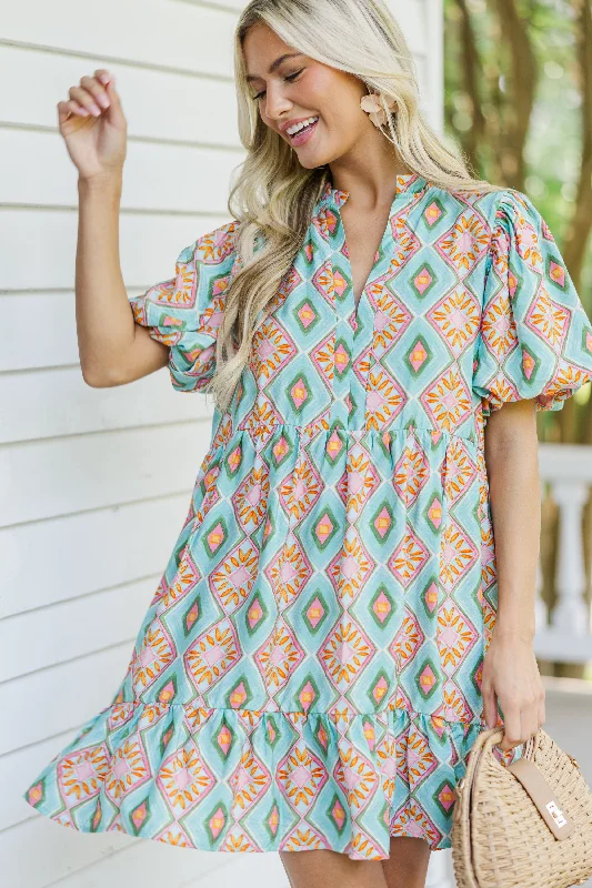 Customer Appreciation Sale Go With The Flow Mint Green Printed Dress