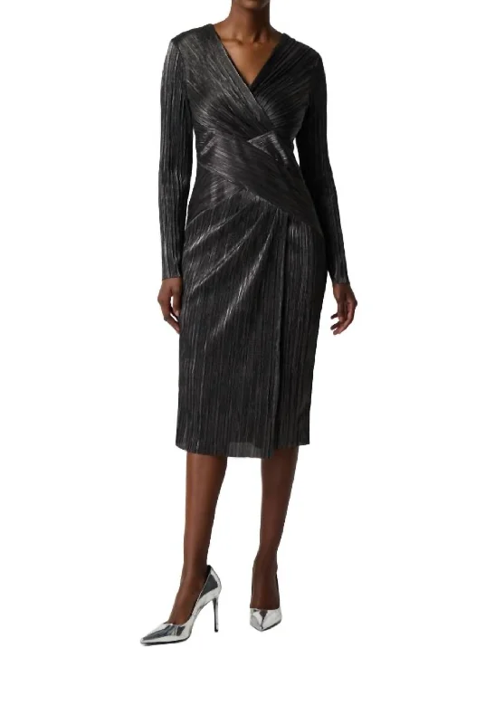Act Now Knee-Length V-Neck Dress In Dark Grey