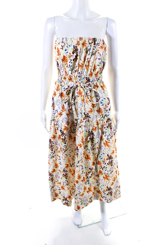 Loyalty Reward ALC Womens Clark Strapless Midi Printed Poplin A Line Dress White Multi