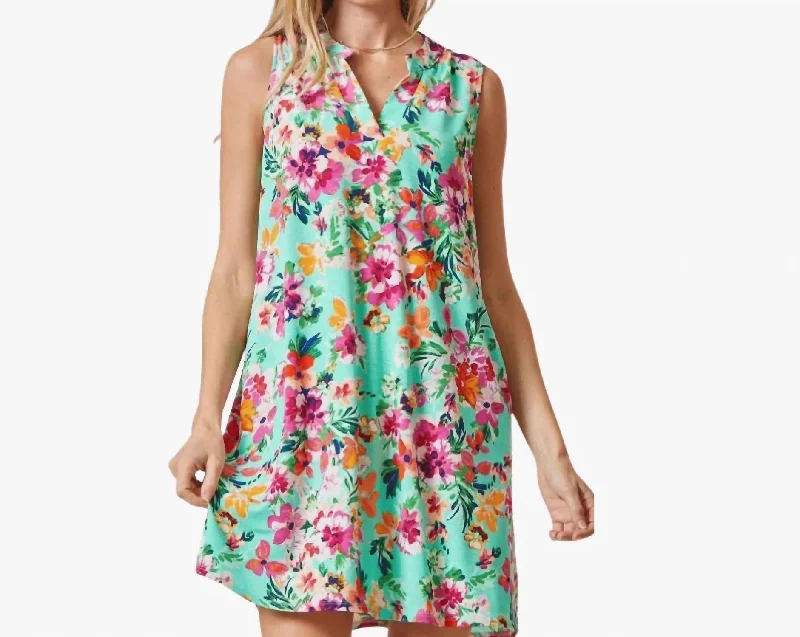 Early Access Lizzy Tank Dress In Mint Floral