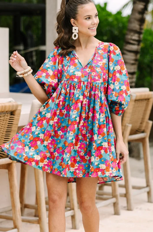 Massive Deals It's All True Sea Green Floral Dress