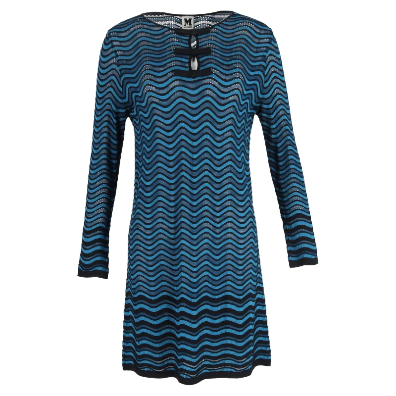 Hurry In M Missoni Wave Knitted Bow Detail Mini Dress in Multicolor Viscose