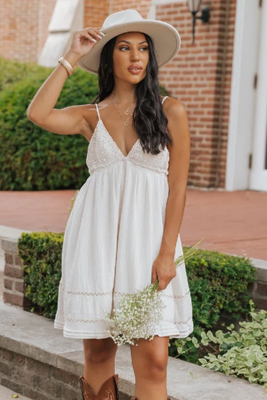 Deal of the Day Natural Crochet Lace Babydoll Mini Dress - FINAL SALE