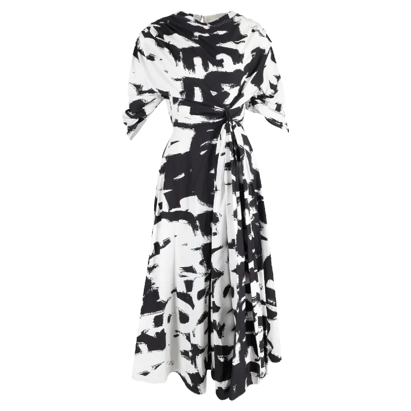 Extra Savings Alexander Mcqueen Printed Midi Twisted Waist Dress in Multicolor Cotton