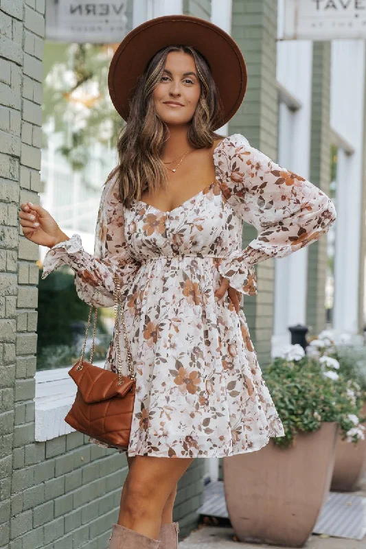 Exclusive Online Offer Cream Floral Print Mini Dress