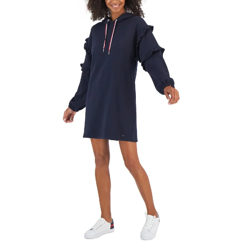 Grand Opening Sale Womens Hooded Ruffled Sweatshirt Dress