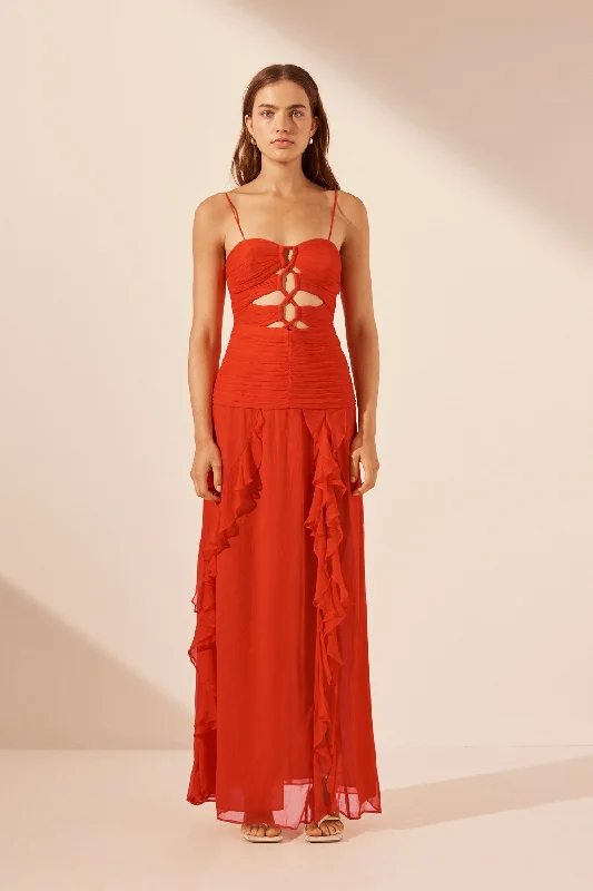 Flash Deals MAYA RUCHED LACE UP MAXI DRESS - HIBISCUS