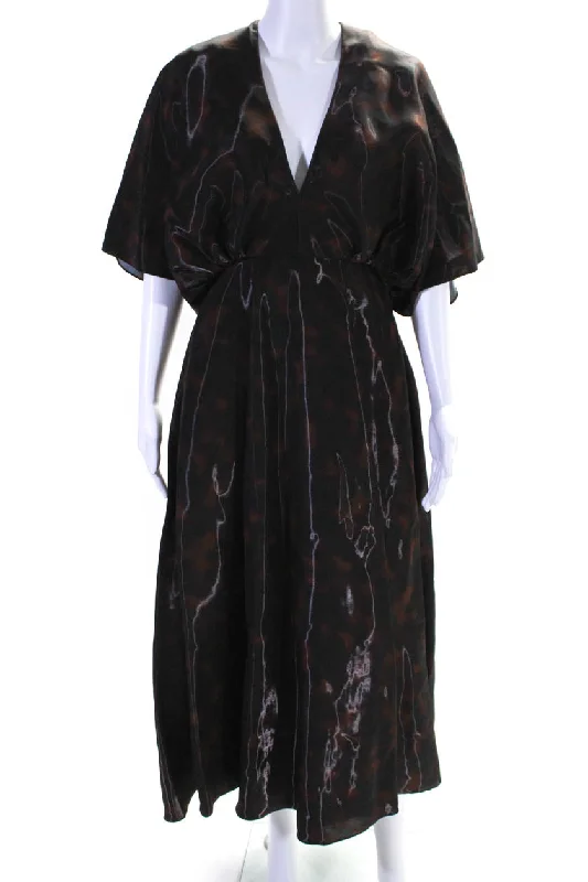 Today’s Deal Brandon Maxwell Womens Shiny V Neck Midi Dress Brown