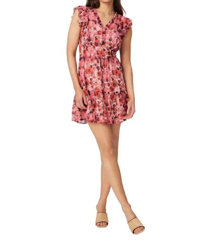 Instant Discount Floral Mini Dress In Red Multi