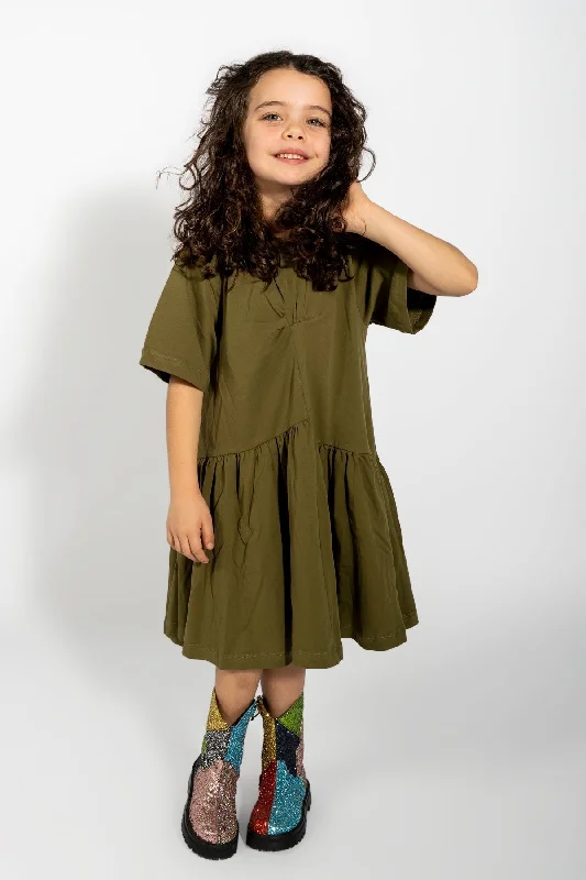 Hurry In KHAKI GATHERED JERSEY T-SHIRT DRESS