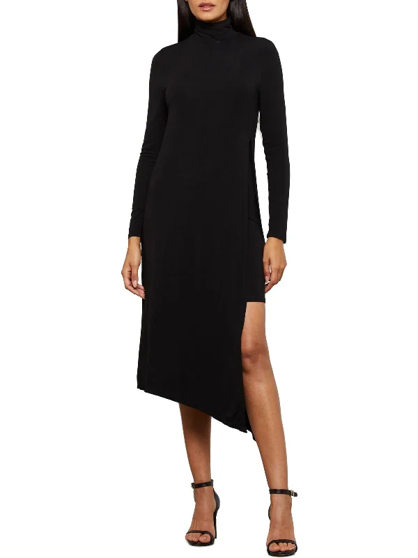 Super Bargain Womens Turtleneck Asymmetric Midi Dress