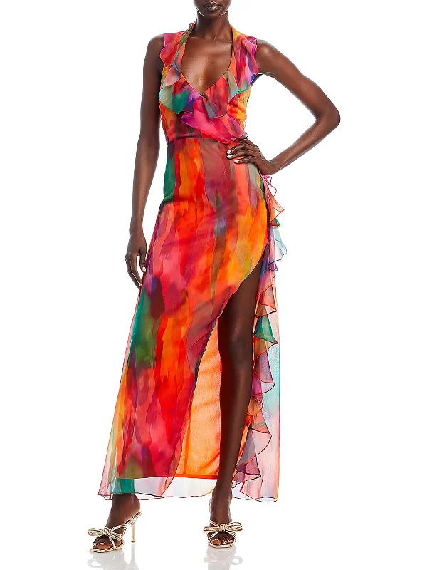 Best Bargains Womens Ruffled Halter Maxi Dress