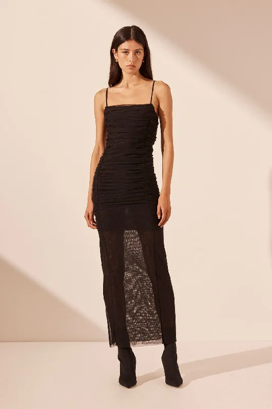 Special Discount MIRA OPEN BACK RUCHED MIDI DRESS - BLACK