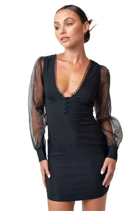 Limited Availability MESH SLEEVE V-NECK BODYCON DRESS