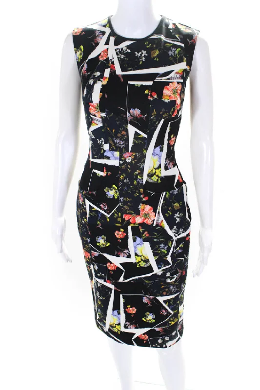 Super Sale Erdem Womens Floral Print Round Neck Sleeveless Mid-Calf Dress Navy
