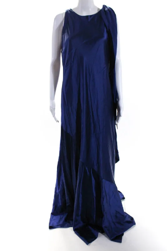 Don't Miss Talbot Runhof Women's Scoop Neck Sleeveless Flare Maxi Dress Navy Blue