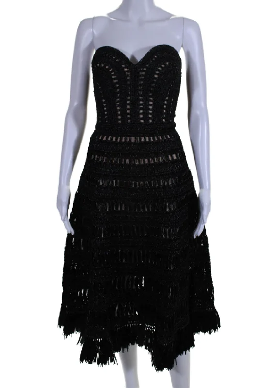 Limited Stock Oscar de la Renta Womens Raffia Sweetheart Zipped Textured Dress Black