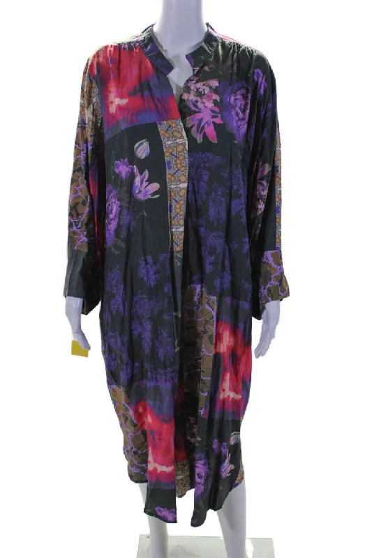 Exclusive Access Noen Womens Black Floral Print V-neck Long Sleeve A-Line Dress