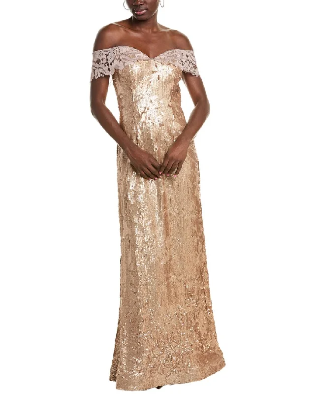 Stock Up and Save Rene Ruiz Off-The-Shoulder Embroidered Sequin Gown