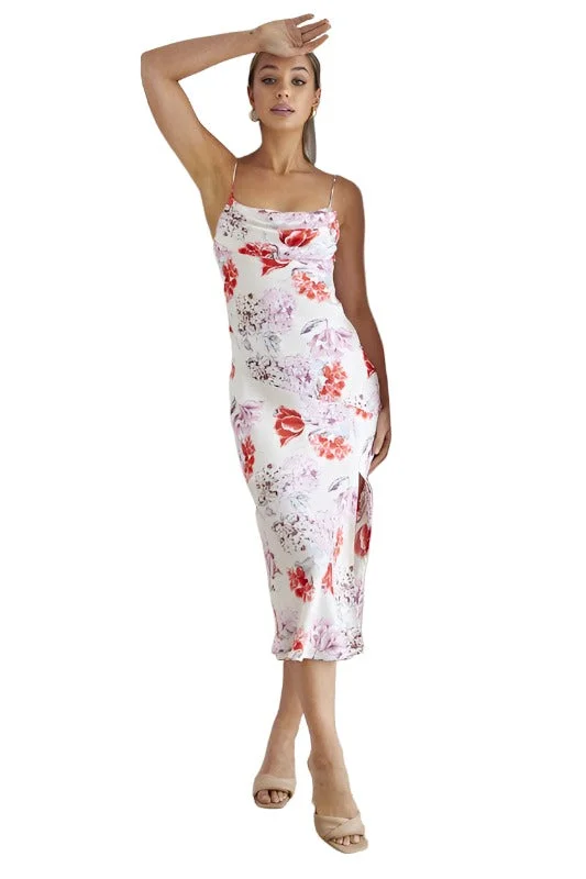 Big Savings Floral Midi Cowl Neck Slip Dress