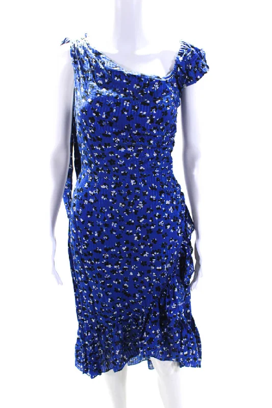 New Deals Ulla Johnson Womens Asymmetrical Floral Midi Sheath Dress Black Blue