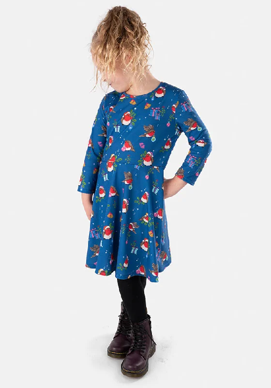 Year-End Sale Children's Christmas Robin Print Dress (Rudy)