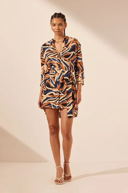 Price Cut PALMA SILK COLLARLESS SHIRT MINI DRESS