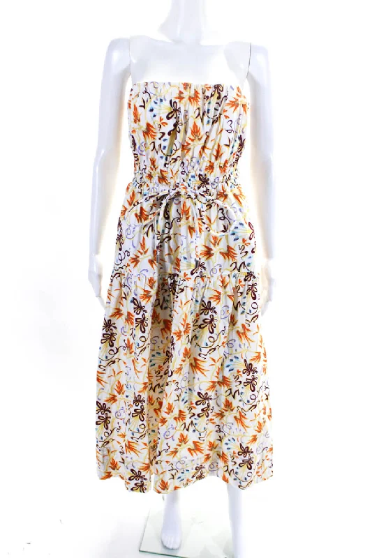 Today’s Deal ALC Womens Clark Strapless Midi Printed Poplin A Line Dress White Multi