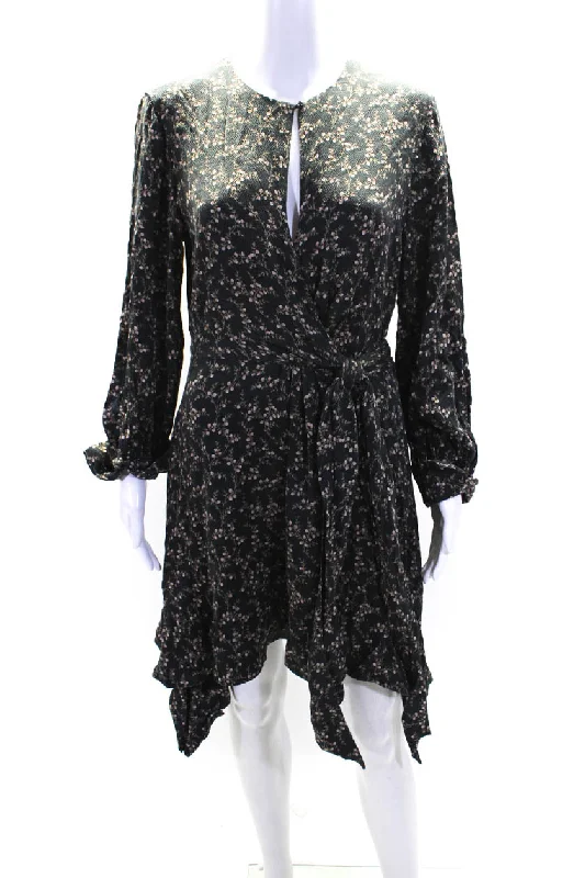 Mega Sale Jonathan Simkhai Womens Back Zip Keyhole Knotted Floral Silk Dress Black