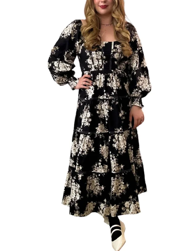 Lowest Prices Floral Print Corset Maxi Dress In Black Floral
