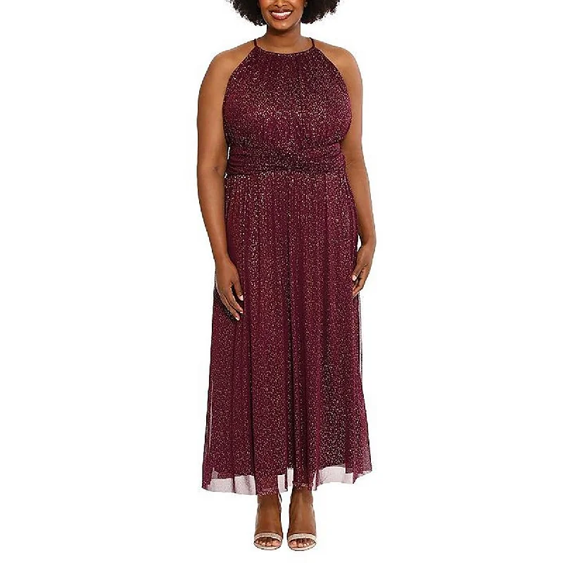 Crazy Deals Plus Womens Glitter Halter Neck Evening Dress
