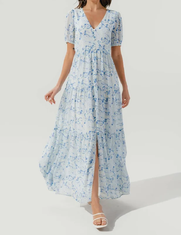 Year-End Clearance Corinna Paisley Maxi Dress In Blue White