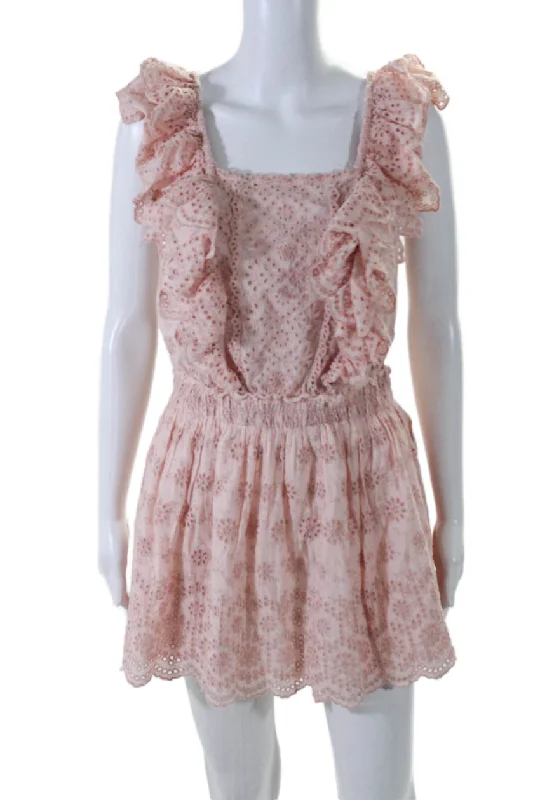 Seasonal Clearance Love Shack Fancy Womens Cotton Floral Print Embroidered Mini Dress Pink