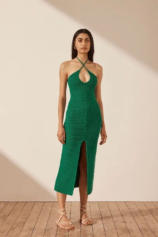 Amazing Deals EVE KEYHOLE MIDI DRESS - TREE GREEN