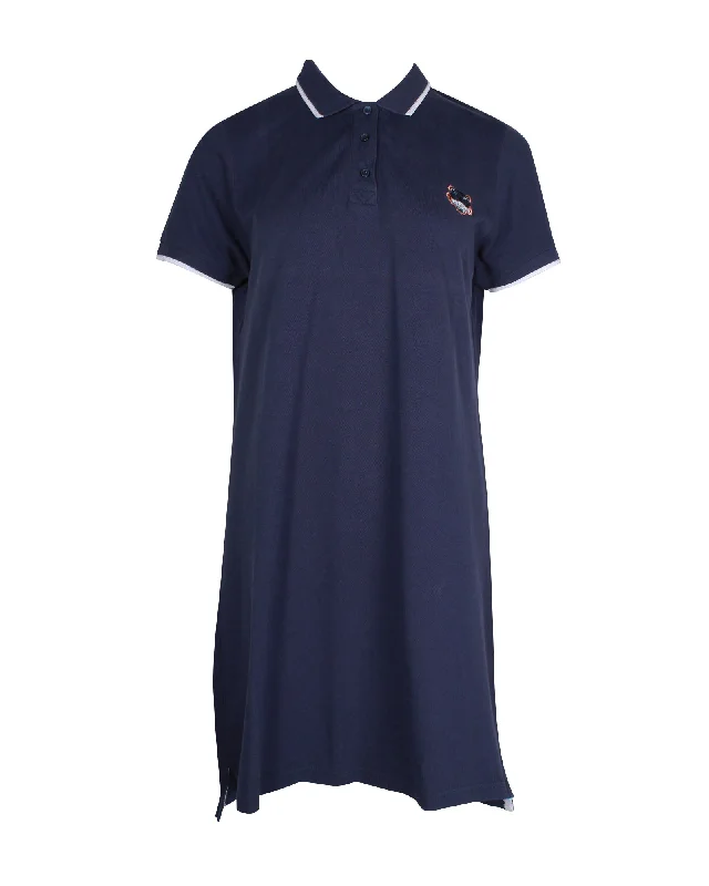 Weekend Deal Kenzo Tiger Embroidered Polo Shirt Dress in Navy Cotton