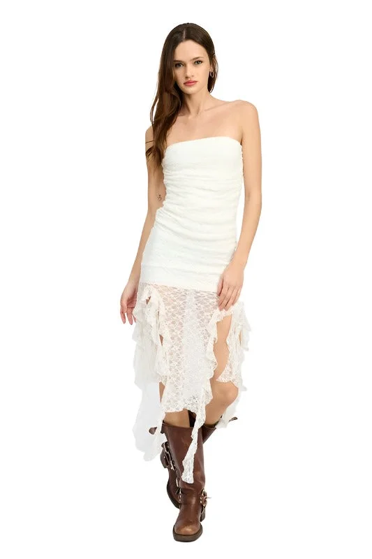 Special Savings LACE TUBE DRESS WTIH RUFFLE DETAIL