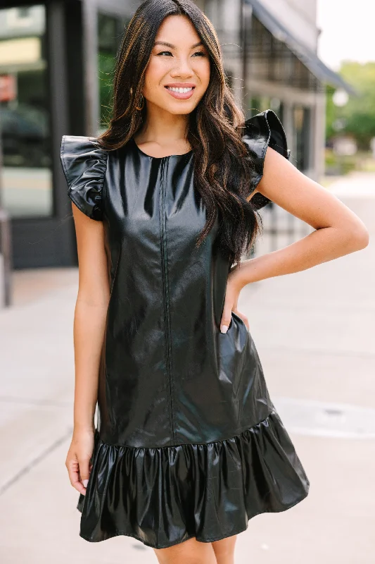 Unmissable Offer Always Ready Black Faux Leather Dress