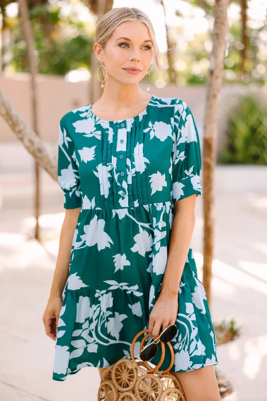 Sale Event Here For You Green Floral Babydoll Dress