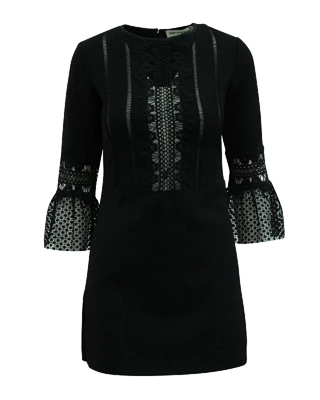 Weekend Deal Self-Portrait Bell Sleeve Mini Dress in Black Polyester
