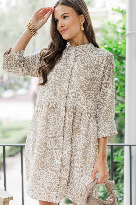 Price Cut Always The One Taupe Leopard Shift Dress