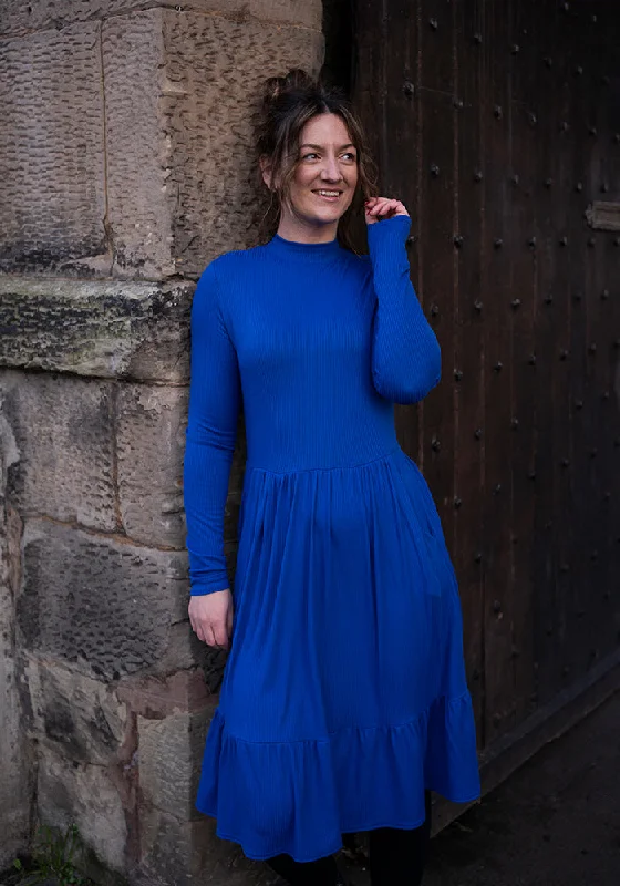 One-DAY Sale Lilah Cobalt Blue Turtle Neck Tiered Hem Dress