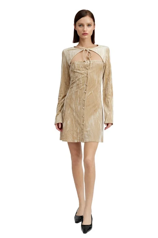 Special Price LONG SLEEVE MINI SUEDE DRESS
