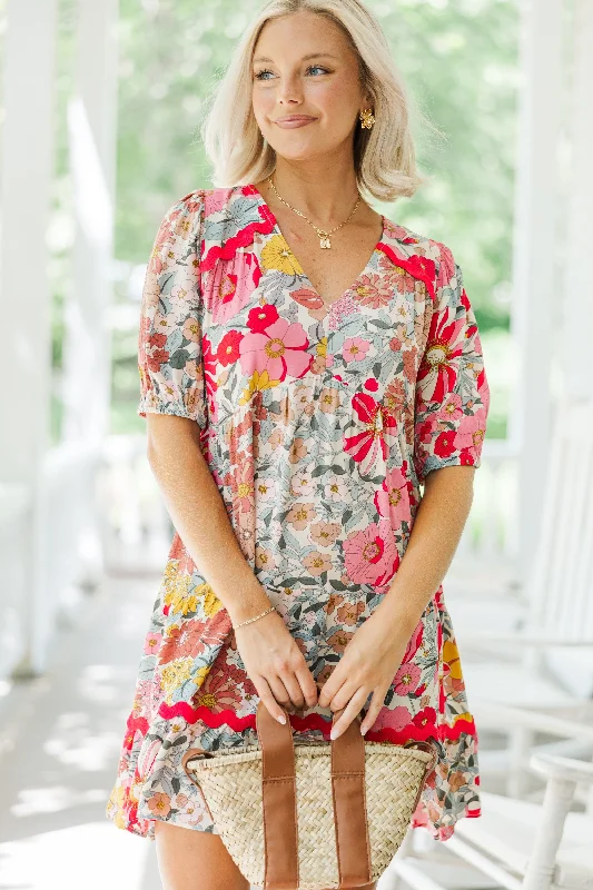 Weekend Deal Need To Know Pink Floral Rickrack Dress