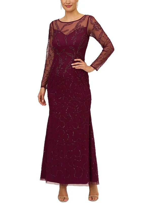 Exclusive Preview Womens Beaded Shear Evening Dress
