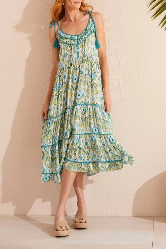 Price Drop Shoulder Tie Reversible Dress In Blue Sea