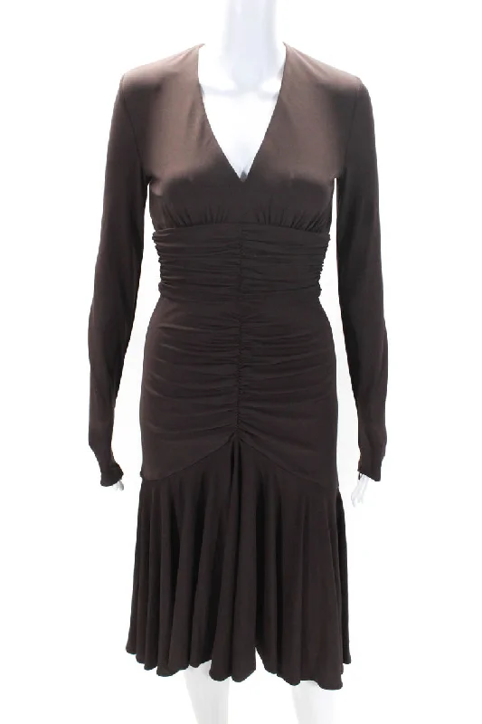 Today’s Deal Michael Kors Collection Womens Back Zip Long Sleeve Ruched Dress Brown