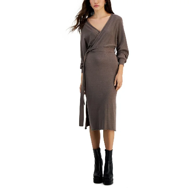 Limited Time Petites   Womens Surplice Midi Sweaterdress