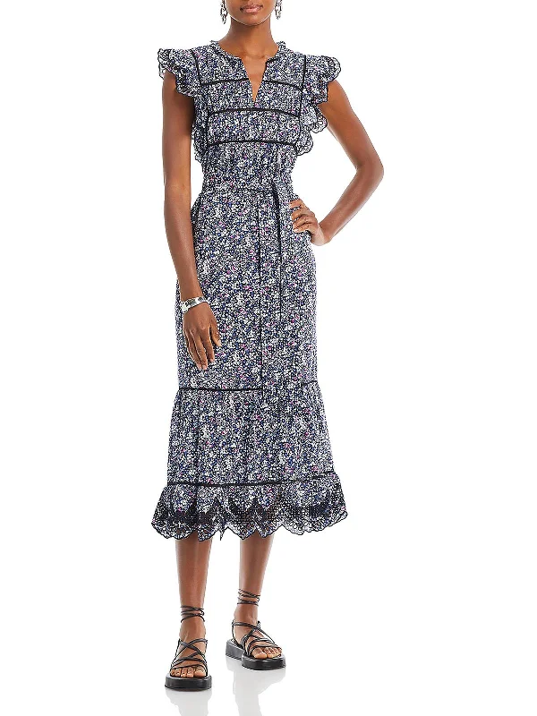 Special Offer Sofie Womens Cotton Eyelet Midi Dress